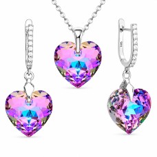 Sidabrinis papuošalų rinkinys moterims DiamondSky „Romantic Heart III R (Vitrail Light)“ su Swarovski kristalais