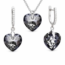 Sidabrinis papuošalų rinkinys moterims „Romantic Heart III R (Silver Night)“ su Swarovski® kristalais
