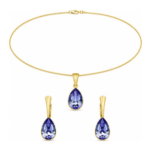Sidabrinis papuošalų rinkinys moterims DiamondSky „Crystal Drop (Tanzanite)“