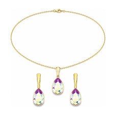 Sidabrinis papuošalų rinkinys moterims DiamondSky „Crystal Drop (Aurora Borealis)“ su Preciosa® kristalais