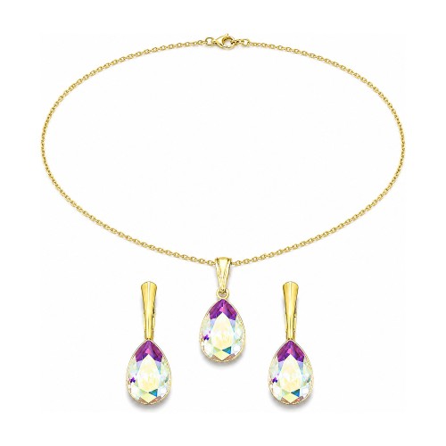 Sidabrinis papuošalų rinkinys moterims DiamondSky „Crystal Drop (Aurora Borealis)“