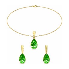 Sidabrinis papuošalų rinkinys moterims DiamondSky „Crystal Drop (Peridot)“ su Preciosa® kristalais