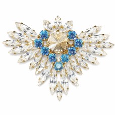 Broša „Varavīksnes Zieds (Golden Shadow / Light Sapphire Shimmer / Crystal)“ ar Swarovski® kristāliem