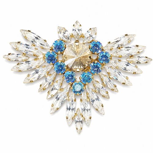 Brooch “Rainbow Flower (Golden Shadow / Light Sapphire Shimmer / Crystal)” embellished with Crystals by Swarovski®