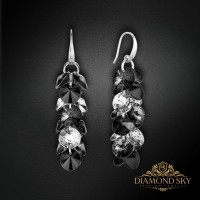 Sudraba auskari "Flamenko (Silver Night / Jet / Crystal)" ar Swarovski™ kristāliem