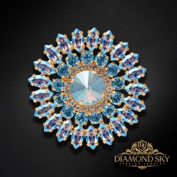 Broša "Lotoss (Light Sapphire Shimmer / Aquamarine)" ar Swarovski™ kristāliem