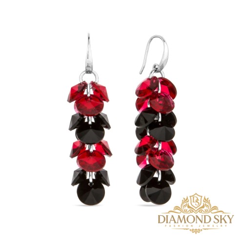 Sudraba auskari „Flamenco (Scarlet / Jet)“