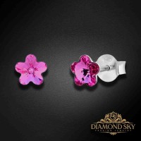 Sudraba auskari "Saules Ziediņš (Fuchsia)" ar Swarovski™ kristāliem