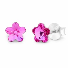 Sudraba auskari „Saules Ziediņš (Fuchsia)“ ar Swarovski™ kristāliem