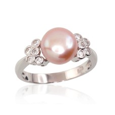 Sterling Silver Cubic Zirconia and Pearl Ring “Dawn Pearl III”