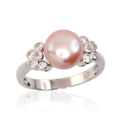 Sterling Silver Cubic Zirconia and Pearl Ring “Dawn Pearl III”