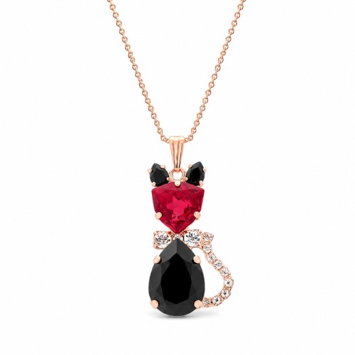 Pendant “Solar Cat” (Scarlet / Jet) embellished with Crystals by Swarovski®