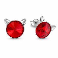 Sudraba auskari „Kaķis (Light Siam)“ ar Swarovski® kristāliem
