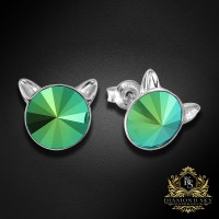 Bērnu sudraba auskari "Kaķis (Scarabaeus Green)" ar Swarovski™ kristāliem