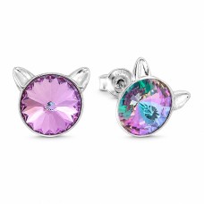 Bērnu sudraba auskari „Kaķis (Vitrail Light)“ ar Swarovski™ kristāliem