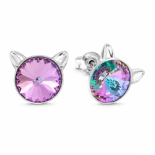 Lasten hopeiset korvakorut „Kissa (Vitrail Light)“ Swarovskin kristalleilla