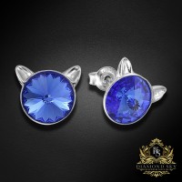 Bērnu sudraba auskari "Kaķis (Sapphire)" ar Swarovski™ kristāliem