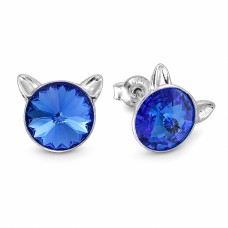 Sudraba auskari „Kaķis (Sapphire)“ ar Swarovski® kristāliem