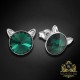 Bērnu sudraba auskari "Kaķis (Emerald)" ar Swarovski™ kristāliem