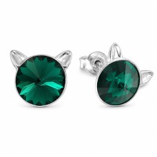 Sudraba auskari „Kaķis (Emerald)“ ar Swarovski® kristāliem