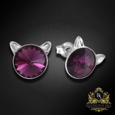 Bērnu sudraba auskari "Kaķis (Amethyst)" ar Swarovski™ kristāliem