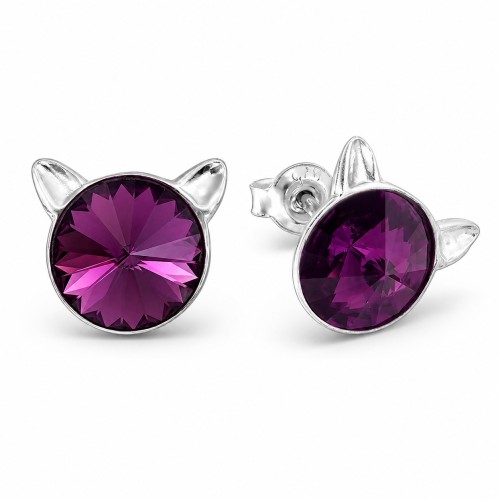 Sudraba auskari „Kaķis (Amethyst)“