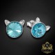 Bērnu sudraba auskari "Kaķis (Light Turquoise)" ar Swarovski™ kristāliem