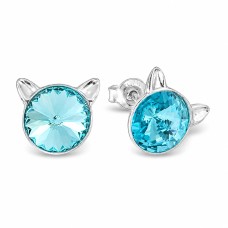 Sudraba auskari „Kaķis (Light Turquoise)“ ar Swarovski® kristāliem