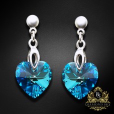 Sudraba auskari "Iemīlējusies Sirds II (Bermuda Blue)" ar Swarovski™ kristāliem