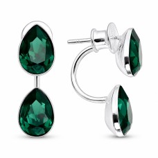 Sudraba auskari „Rasas Lāse (Emerald)“ ar Swarovski™ kristāliem