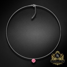 (Ekskluzīvs) Neredzamā sudraba kulons (Fancy Pink) ar Swarovski Zirconia Pure Brilliance kristālu