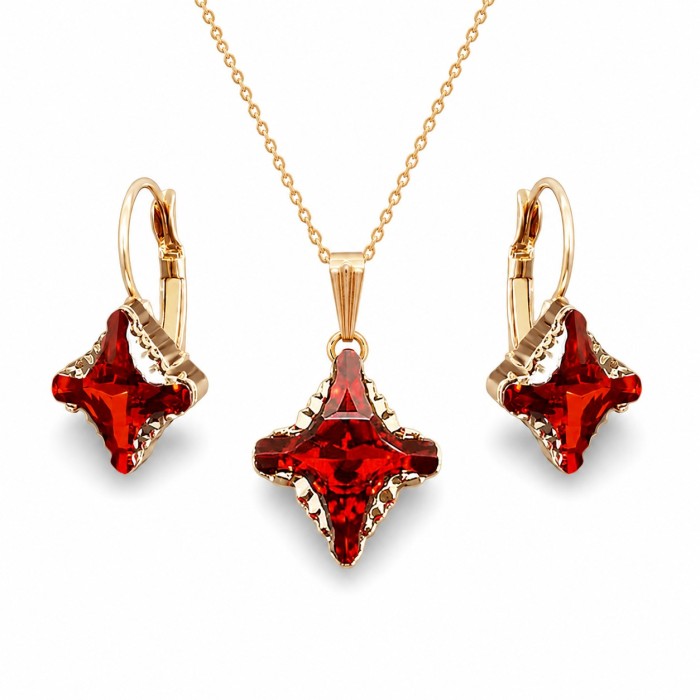 Jewelry Set “Crystal Rhombus II” (Light Siam Metallic Light Gold) embellished with Crystals by Swarovski®
