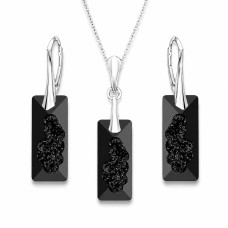 Sidabrinis papuošalų rinkinys moterims DiamondSky „Growing Crystal II (Jet)“ su Swarovski kristalais