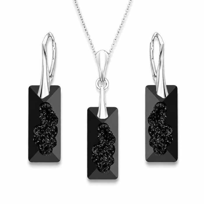 Sudraba komplekts „Augošais Kristāls II (Jet)“ ar Swarovski® kristāliem