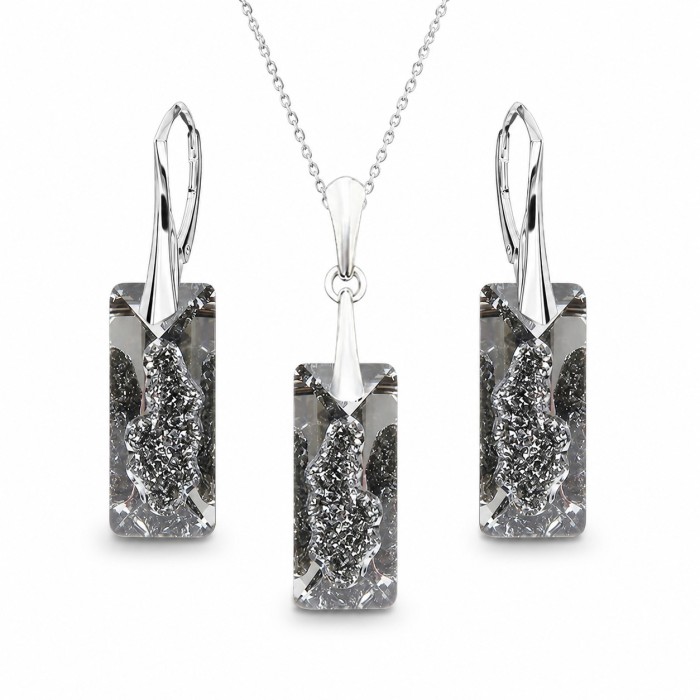 925 Sterling Silver Jewelry Set “Growing Crystal II” (Silver Night) embellished with Crystals by Swarovski®