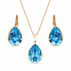 Papuošalų rinkinys moterims DiamondSky „Crystal Drop II (Aquamarine Blue)“ su Swarovski kristalais
