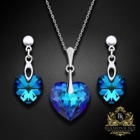 Sudraba komplekts "Iemīlējusies Sirds II (Bermuda Blue)" ar Swarovski™ kristāliem