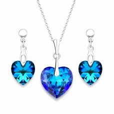 Sidabrinis papuošalų rinkinys „Romantic Heart II“ (Bermuda Blue) iš 925 prabos sidabro su Swarovski kristalais