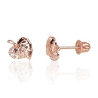 14K Red Gold Cubic Zirconia Stud Earrings “Golden Leaf IX”