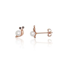 Gold Cubic Zirconia and Pearl Earrings “Golden Snail”
