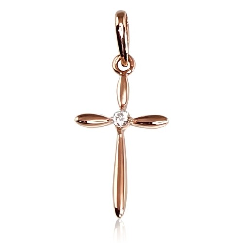 14K Red Gold Cubic Zirconia Cross Pendant “Classic XXV”