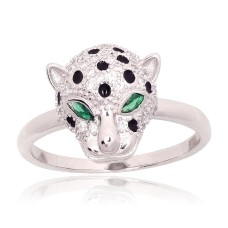 Sudraba gredzens ar cirkoniem un emalju „Leopard“