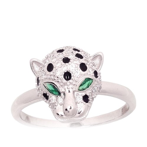 Sudraba gredzens ar cirkoniem un emalju „Leopard“