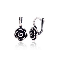 Серебряные серьги 925 пробы «Чёрная роза»