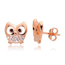 Children's Sterling Silver Cubic Zirconia Stud Earrings “Owl”