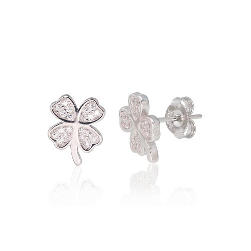Sudraba auskari-pogas ar cirkoniem „Clover“