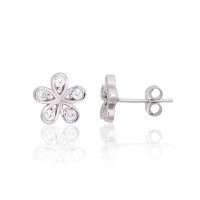 Children's 925 Sterling Silver Cubic Zirconia Earrings “Golden Flower VIII”