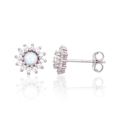 Sudraba auskari-pogas ar cirkoniem un opalītu „Mēness Šarms XIII“