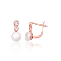 925 Sterling Silver Cubic Zirconia and Pearl Earrings “Galos IX”