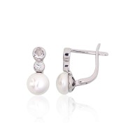 925 Sterling Silver Cubic Zirconia and Pearl Earrings “Galos X”